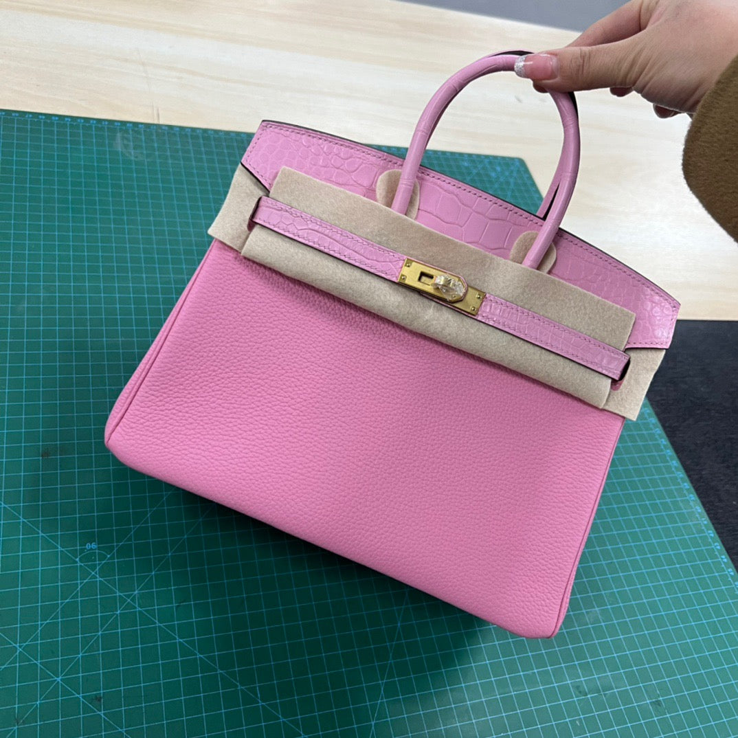 Pink HERMES Birkin Togo Matte Alligator 25